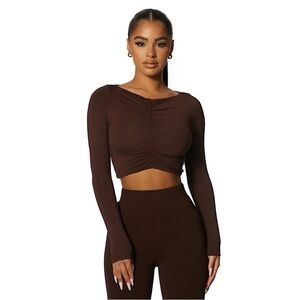 Naked Wardrobe Brown Long Sleeve Fitted crop top
